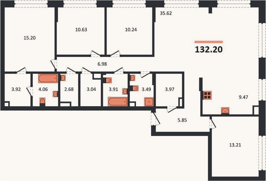 Планировка: 4+ к, 132,2 м²