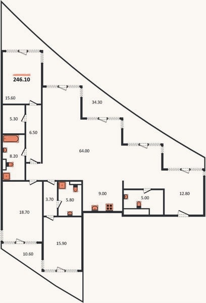 Планировка: 3-к, 246,1 м²