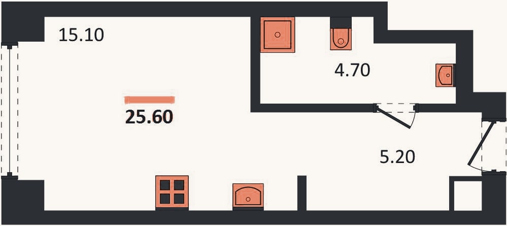 Планировка: Студия, 25,6 м²