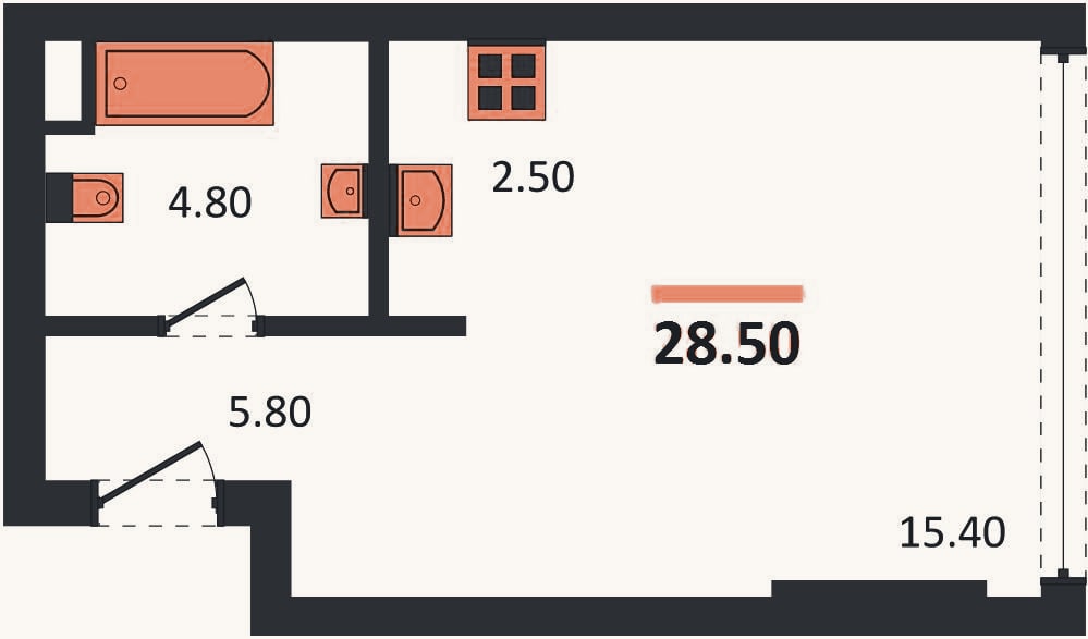 Планировка: Студия, 28,5 м²