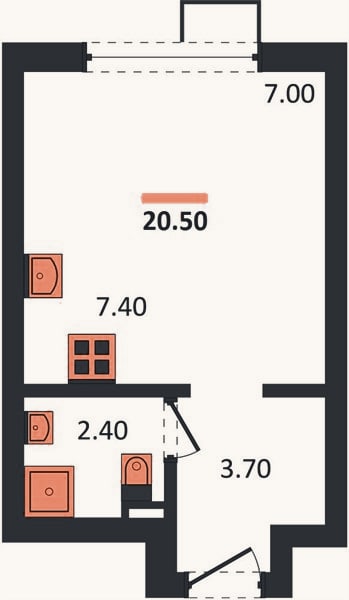 Планировка: Студия, 20,5 м²