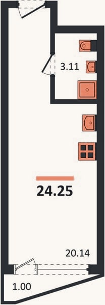 Планировка: Студия, 24,3 м²