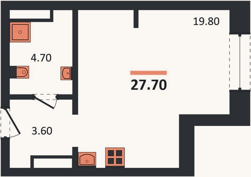 Планировка: Студия, 27,7 м²