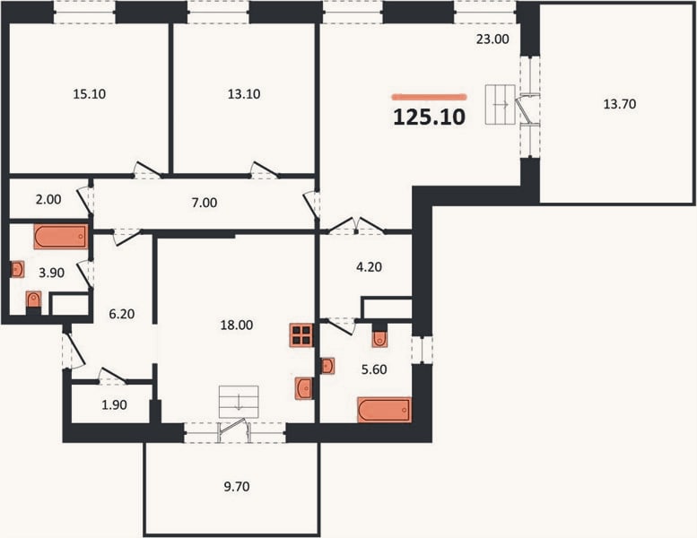 Планировка: 3-к, 123,9 м²