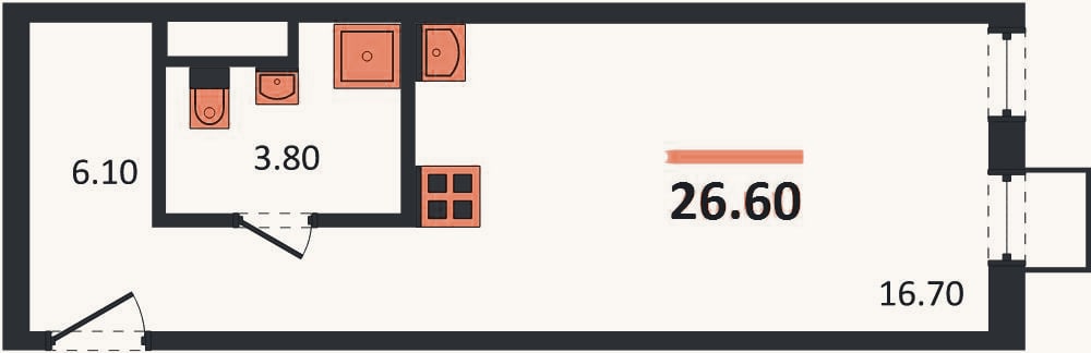 Планировка: Студия, 26,6 м²
