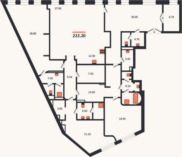 Планировка: 4+ к, 222,2 м²