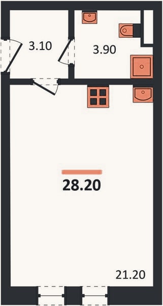 Планировка: Студия, 28,2 м²