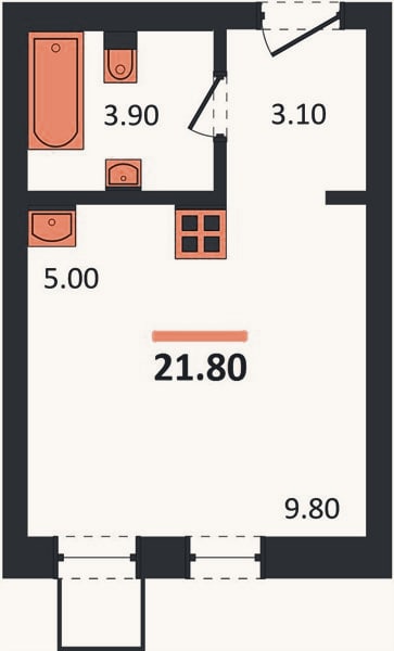 Планировка: Студия, 21,7 м²