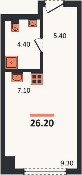 Планировка: Студия, 26,2 м²