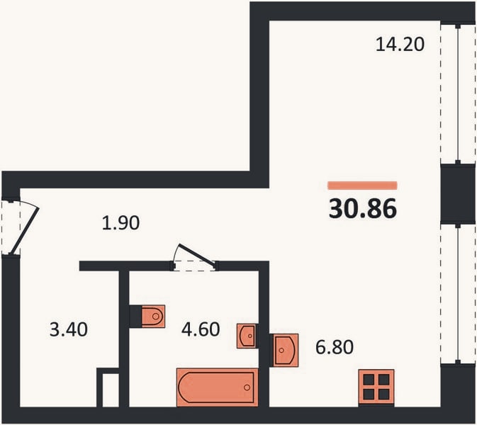 Планировка: Студия, 30,9 м²