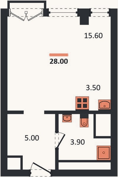 Планировка: Студия, 28 м²
