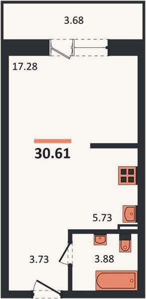 Планировка: Студия, 30,6 м²