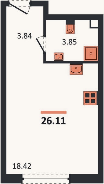 Планировка: Студия, 26,2 м²