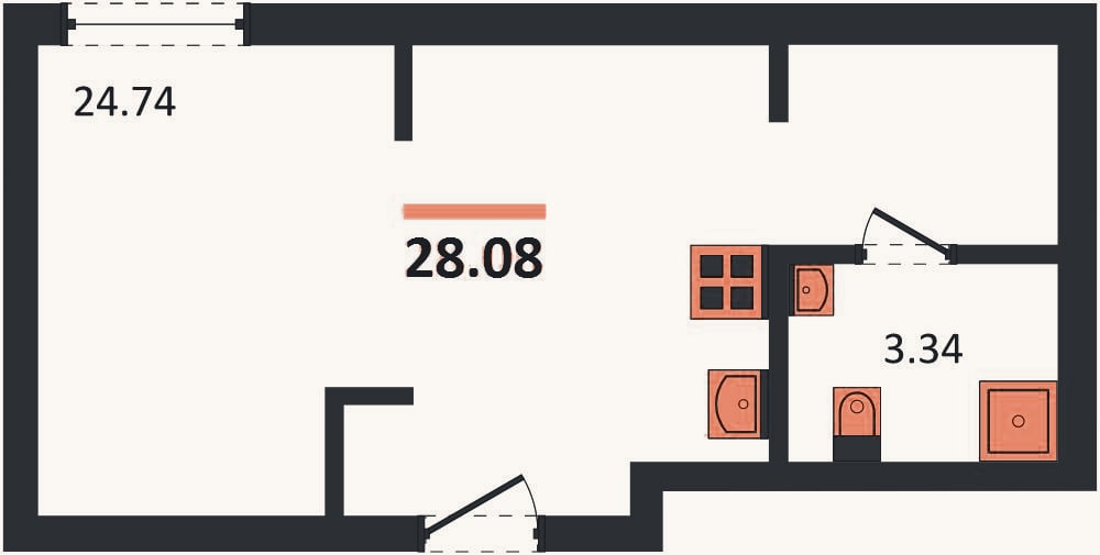 Планировка: Студия, 28,1 м²