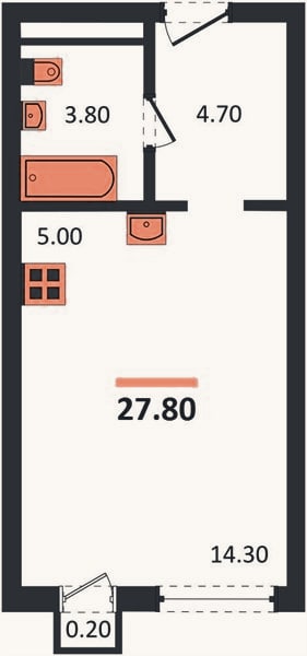Планировка: Студия, 27,8 м²