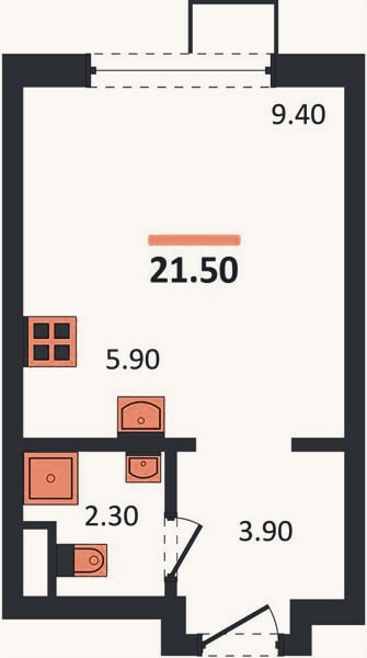 Планировка: Студия, 21,5 м²