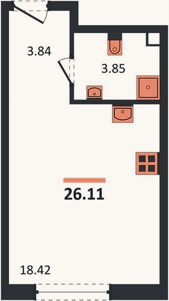 Планировка: Студия, 25,3 м²