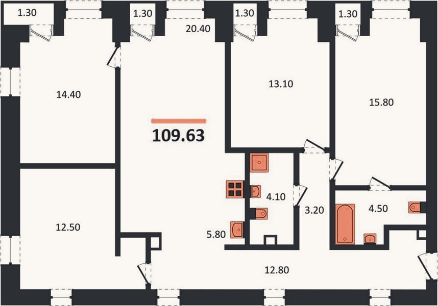 Планировка: 4+ к, 109,6 м²