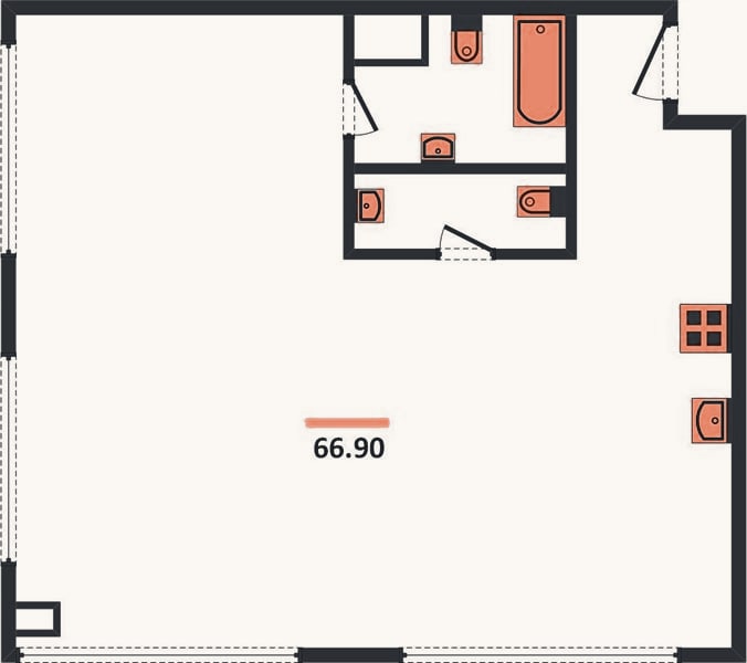 Планировка: 2-к, 66,9 м²