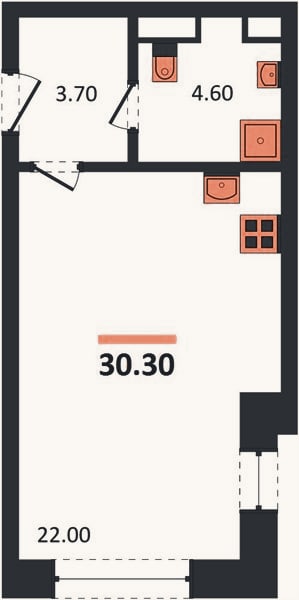 Планировка: Студия, 30,3 м²
