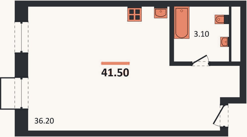 Планировка: Студия, 41,5 м²
