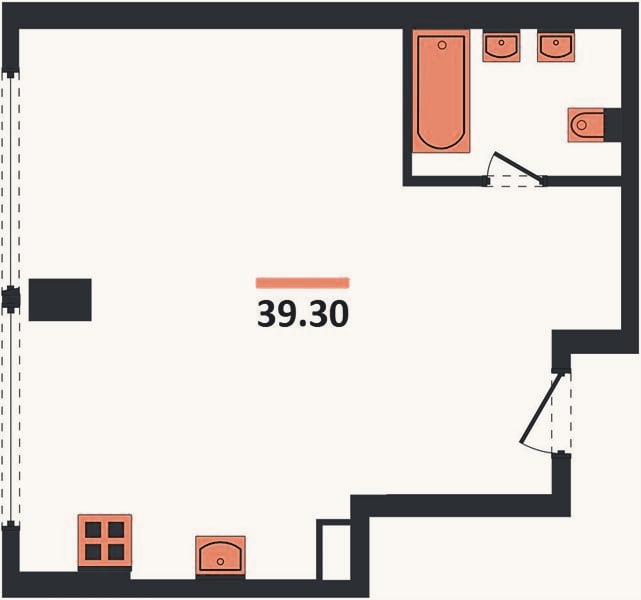 Планировка: Студия, 39,3 м²
