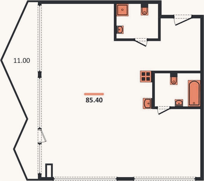 Планировка: 2-к, 85,4 м²
