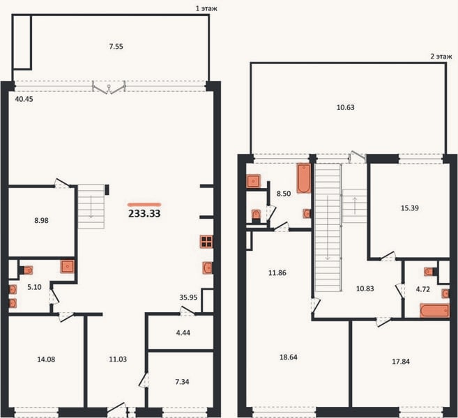 Планировка: 4+ к, 233,3 м²