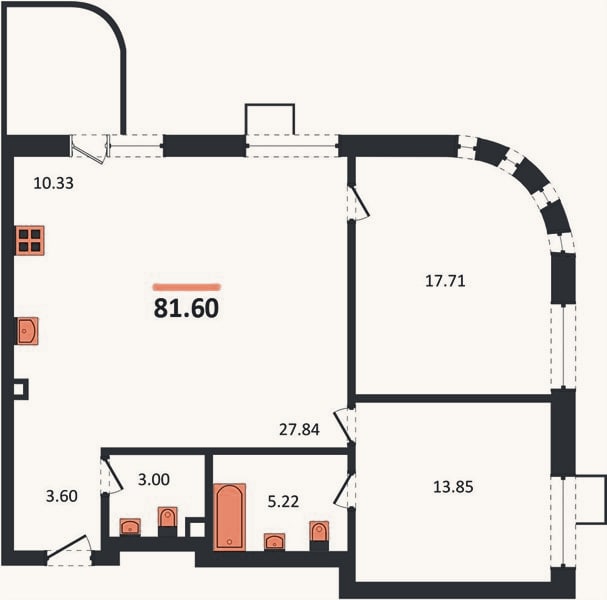 Планировка: 2-к, 81,6 м²