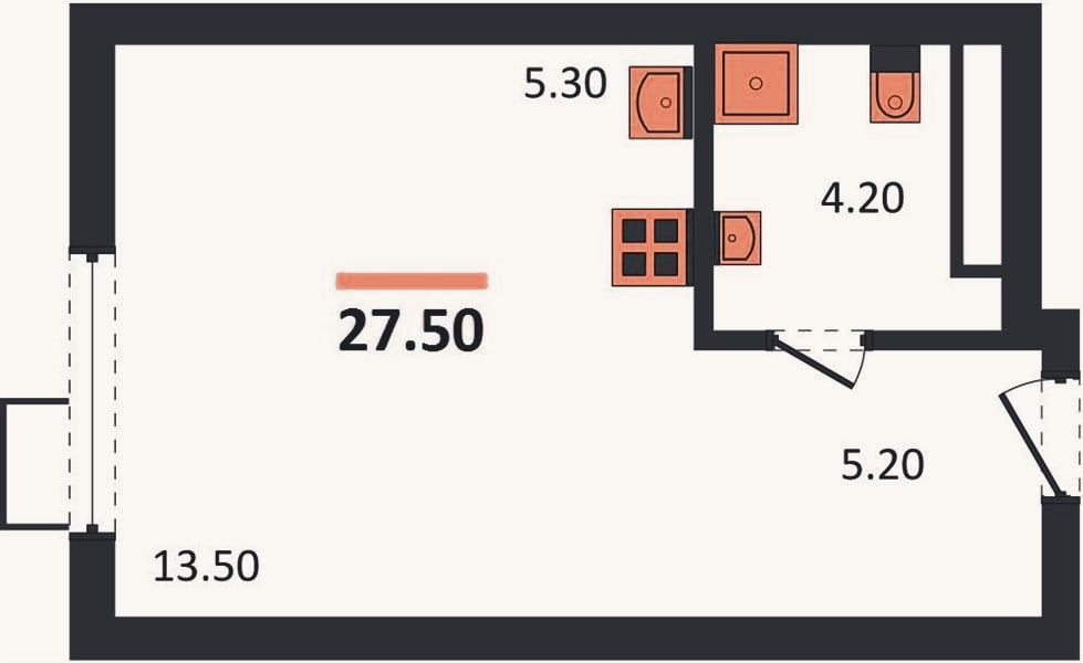 Планировка: Студия, 27,5 м²