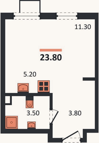Планировка: Студия, 23,8 м²