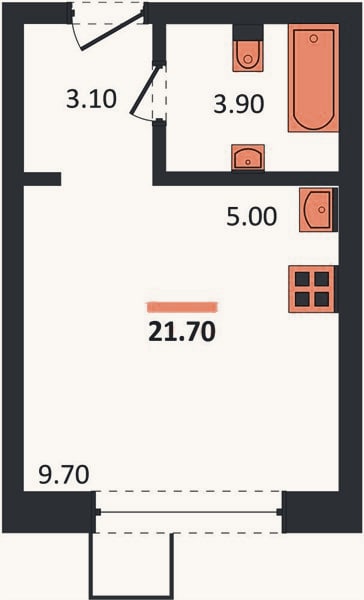 Планировка: Студия, 21,7 м²