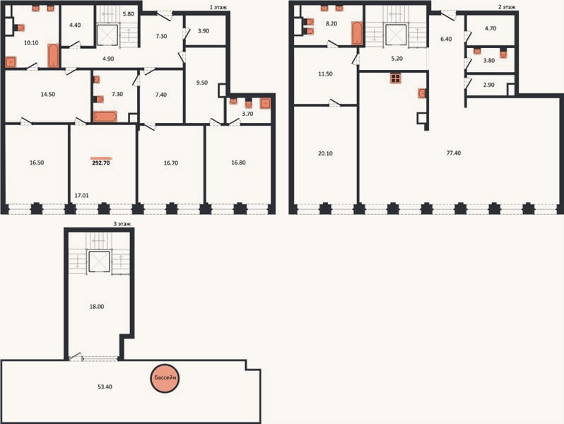Планировка: 4+ к, 292,7 м²