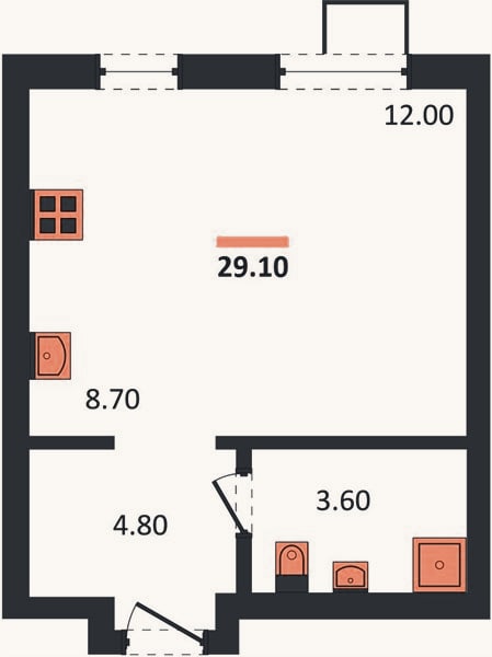 Планировка: Студия, 29,9 м²