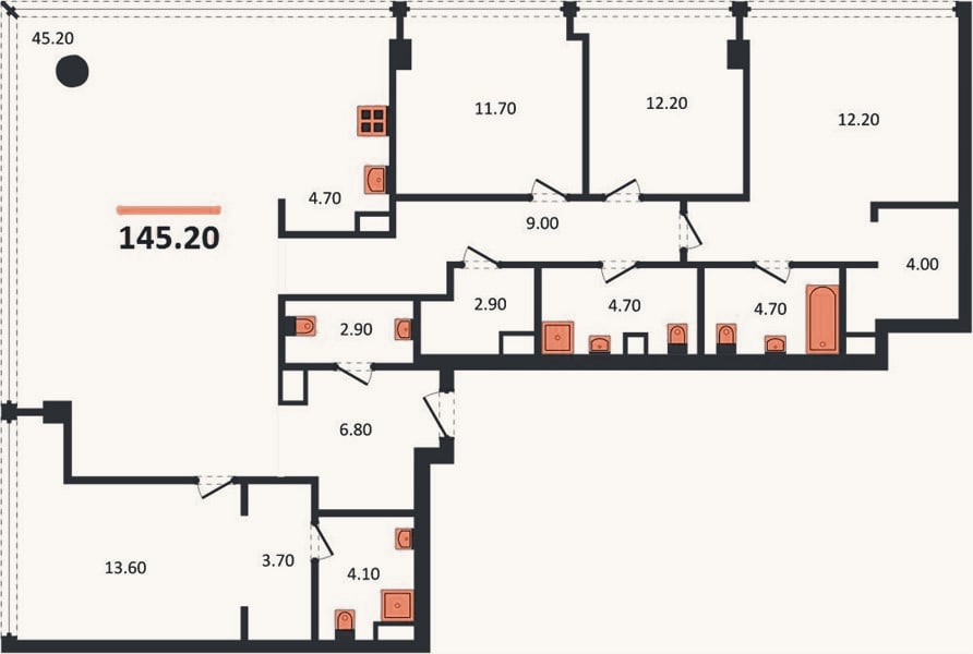 Планировка: 4+ к, 145,2 м²
