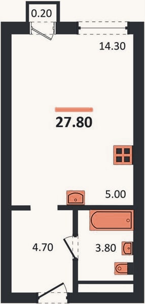 Планировка: Студия, 27,8 м²