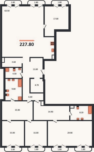 Планировка: 4+ к, 227,8 м²