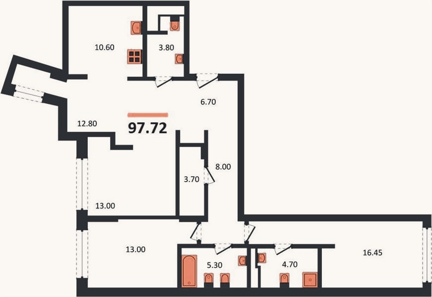 Планировка: 3-к, 98,7 м²