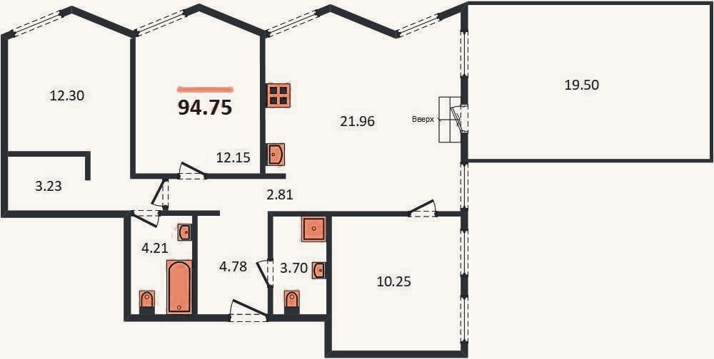 Планировка: 3-к, 94,8 м²