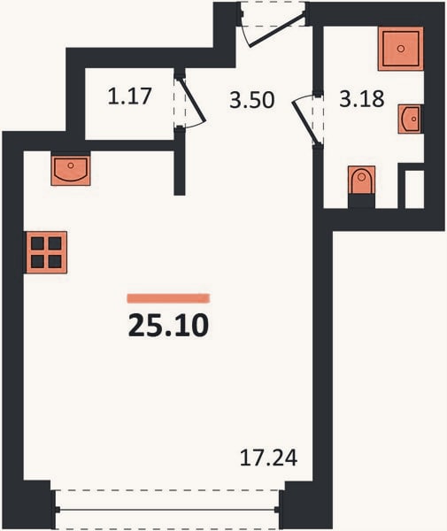Планировка: Студия, 24 м²