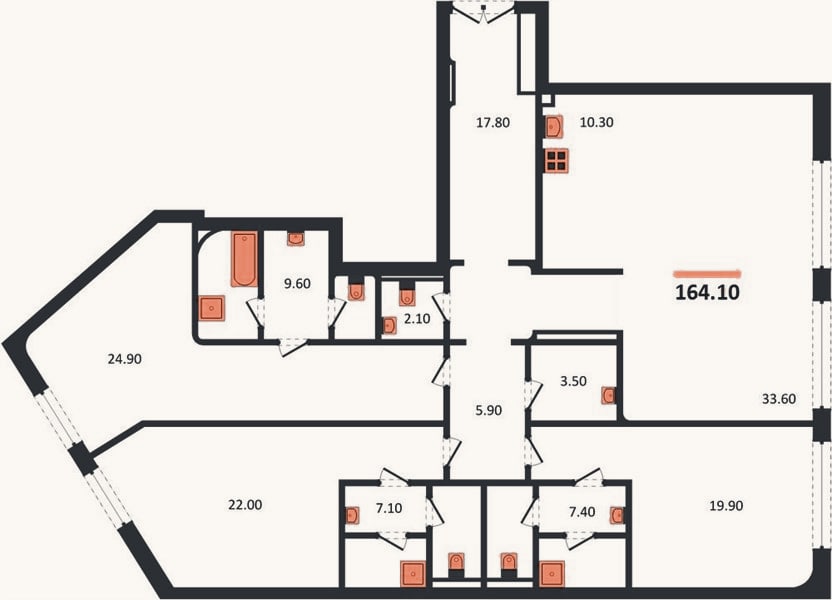 Планировка: 3-к, 164,1 м²