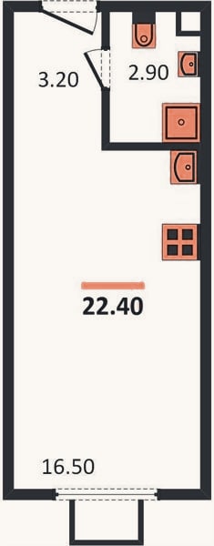 Планировка: Студия, 22,4 м²