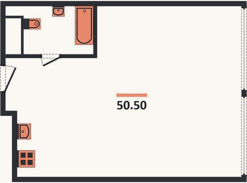 Планировка: 1-к, 50,5 м²