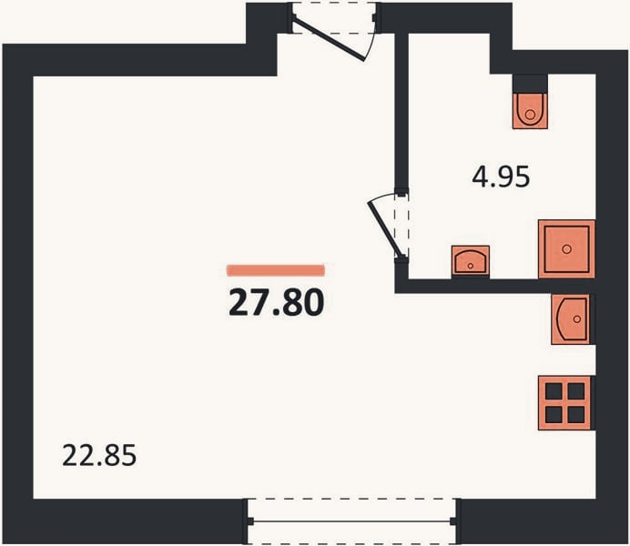 Планировка: Студия, 27,8 м²