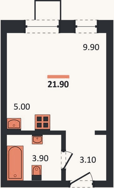 Планировка: Студия, 21,9 м²