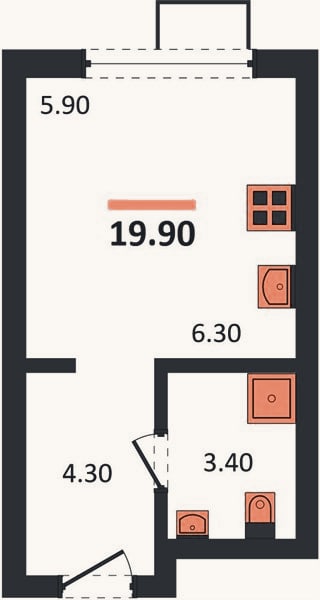 Планировка: Студия, 19,9 м²
