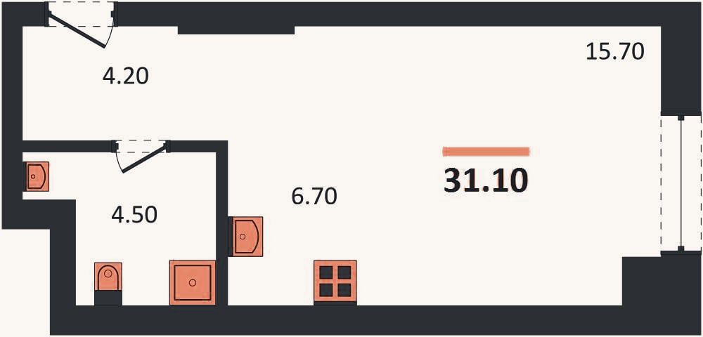 Планировка: Студия, 31,1 м²
