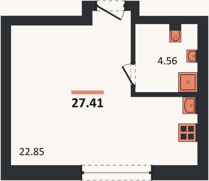 Планировка: Студия, 27,4 м²