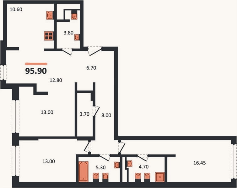 Планировка: 3-к, 95,2 м²