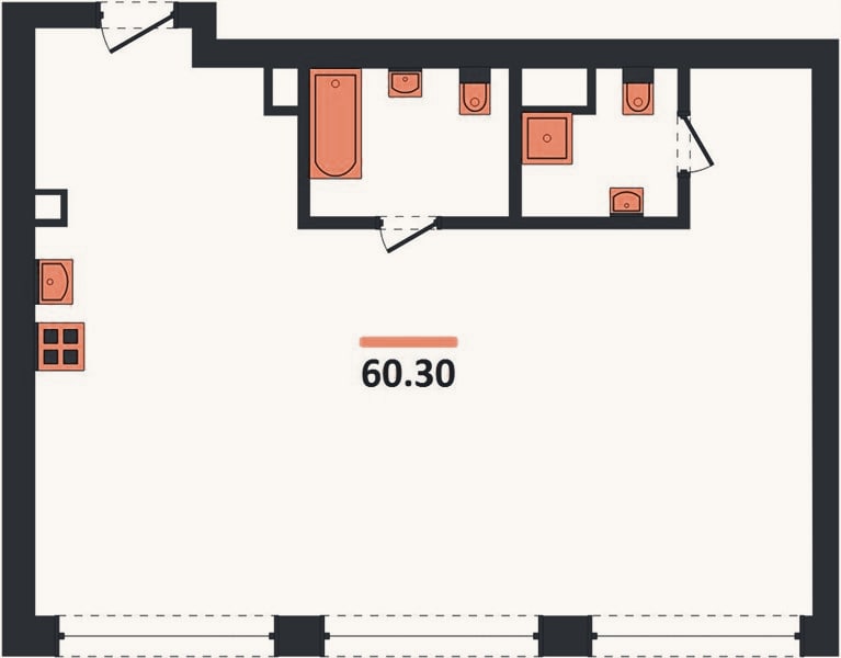 Планировка: 2-к, 60,3 м²